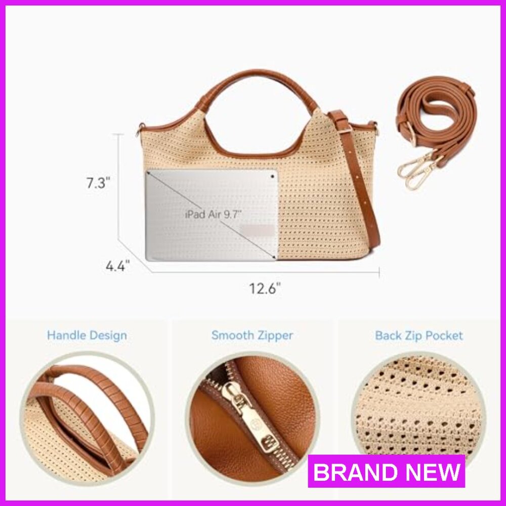 Genuine Leather Satchel Handbag Crossbody Shoulder Bag Top Handle Adjustable - Picture 6 of 7